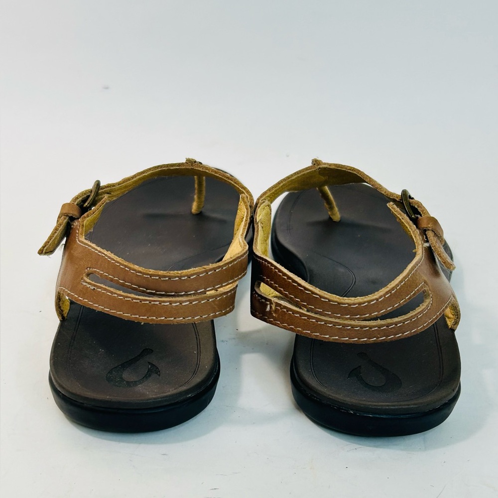 OluKai 'Eheu Thong Sandal in Kona Coffee Brown Leather size 6 - Picture 6 of 9